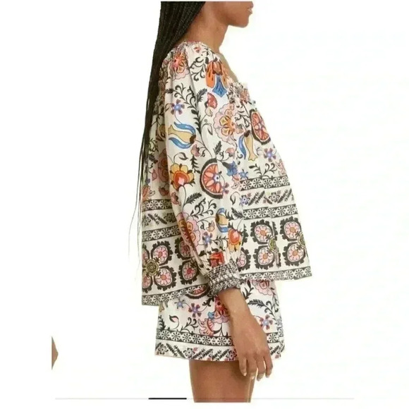 NWT Cara Cara Charleston Square Neck Blouse in Turtledove Botanical Size Large - Picture 3 of 14